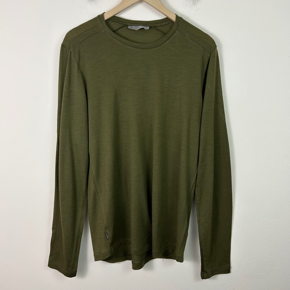 Icebreaker Mens Medium Cool-Lite Merino Wool Long Sleeve Shirt Olive Green Base